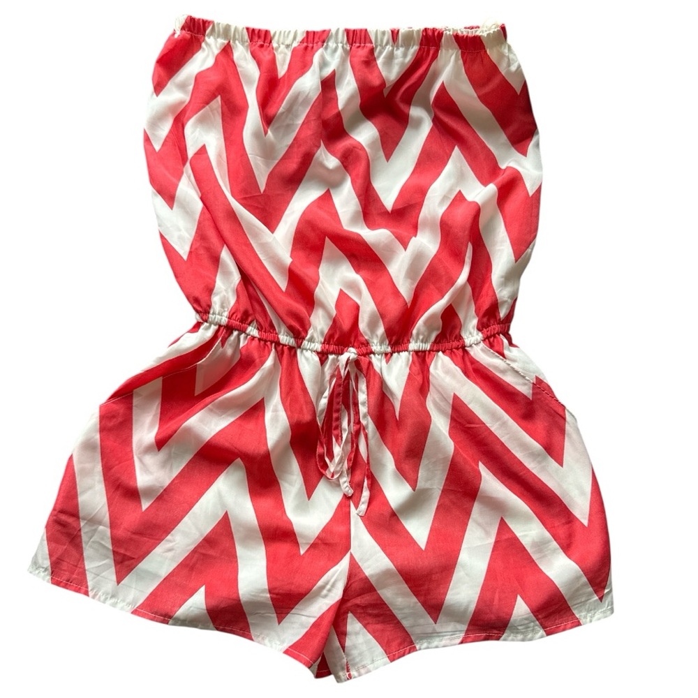 B Sharp coral and white sleeveless romper NWOT  size L VS0021